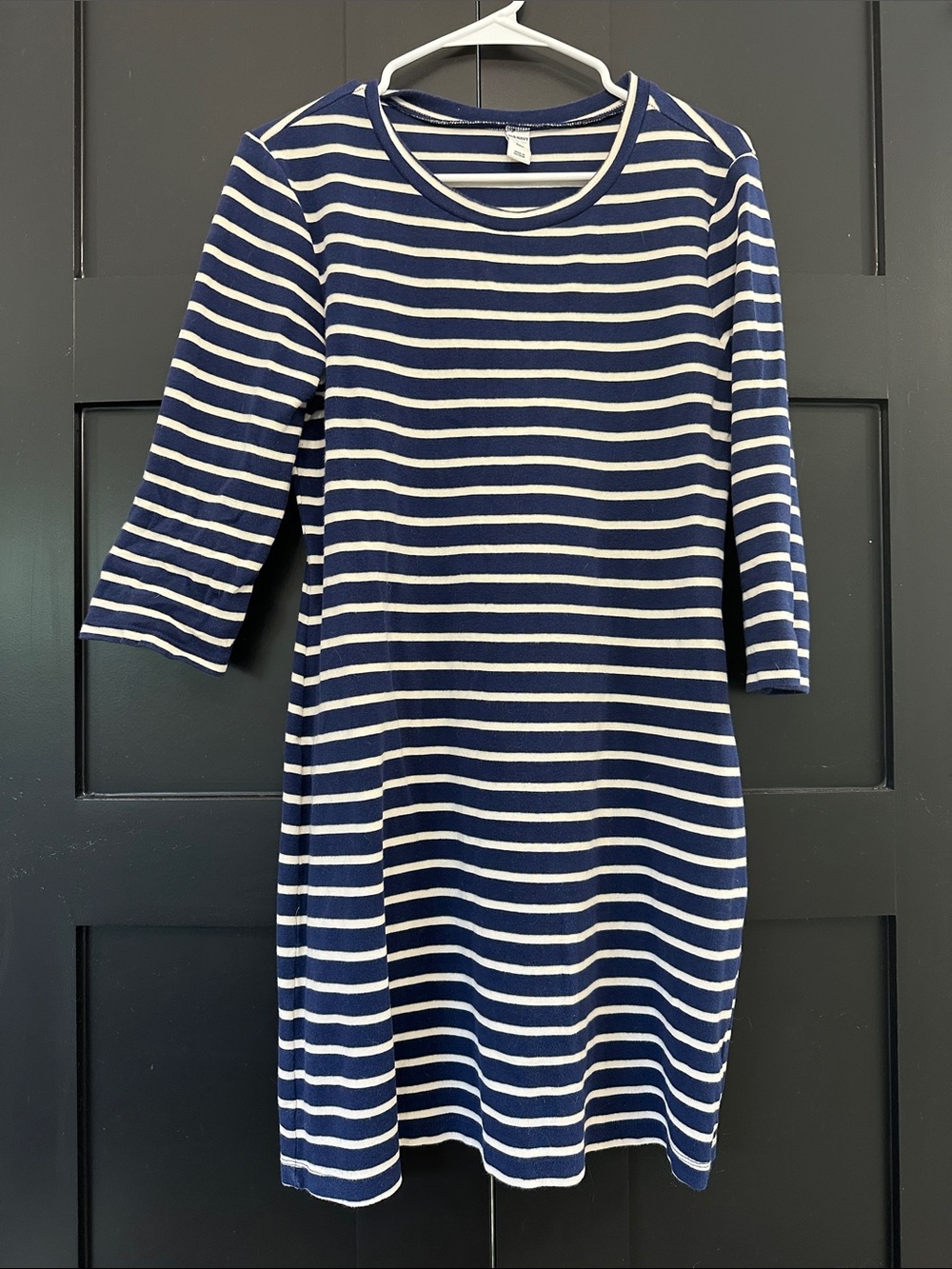 Old Navy Navy and White Striped Long-Sleeve Shift Dress
